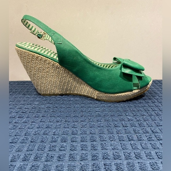 Ladies De Blossom Collection Green Wedge Sandals Size 10 - Picture 2 of 16